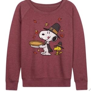 Women's Small Snoopy and Woodstock Thanksgiving Pie Lightweight Wide Neck